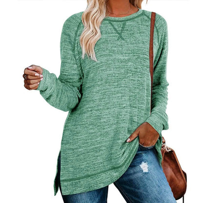 Women's Long Sleeve Loose Casual Autumn Pullover Side Slit Tunic Top
