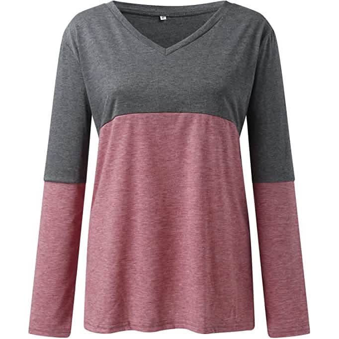 Women's Long Sleeve V Neck Loose Basic Shirt