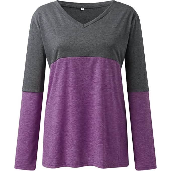 Women's Long Sleeve V Neck Loose Basic Shirt