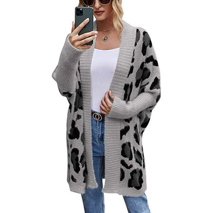 Women's Long Sleeves Leopard Print Knitting Cardigan