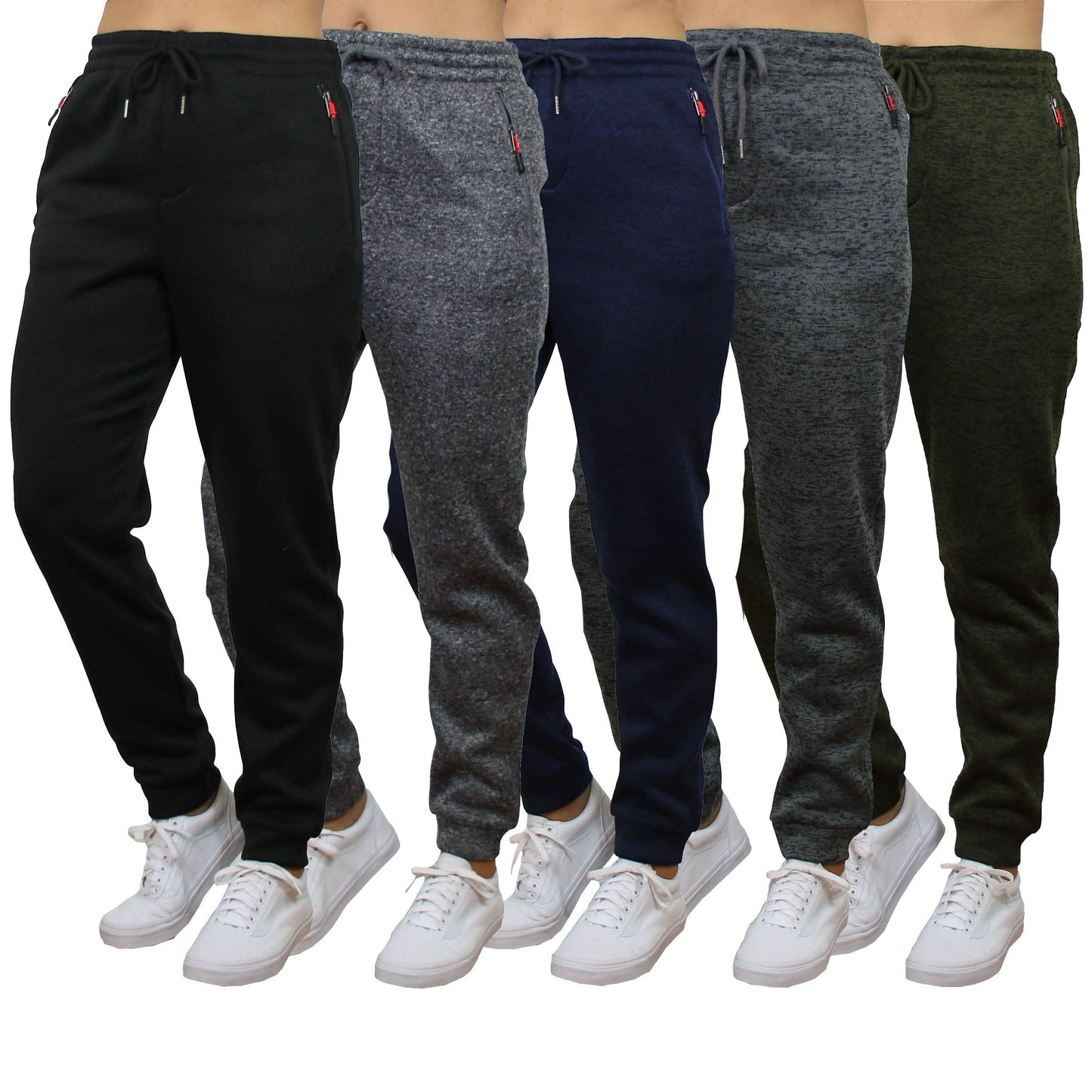 Women's Loose-Fit Marled Fleece Jogger Sweatpants With Zipper Pockets