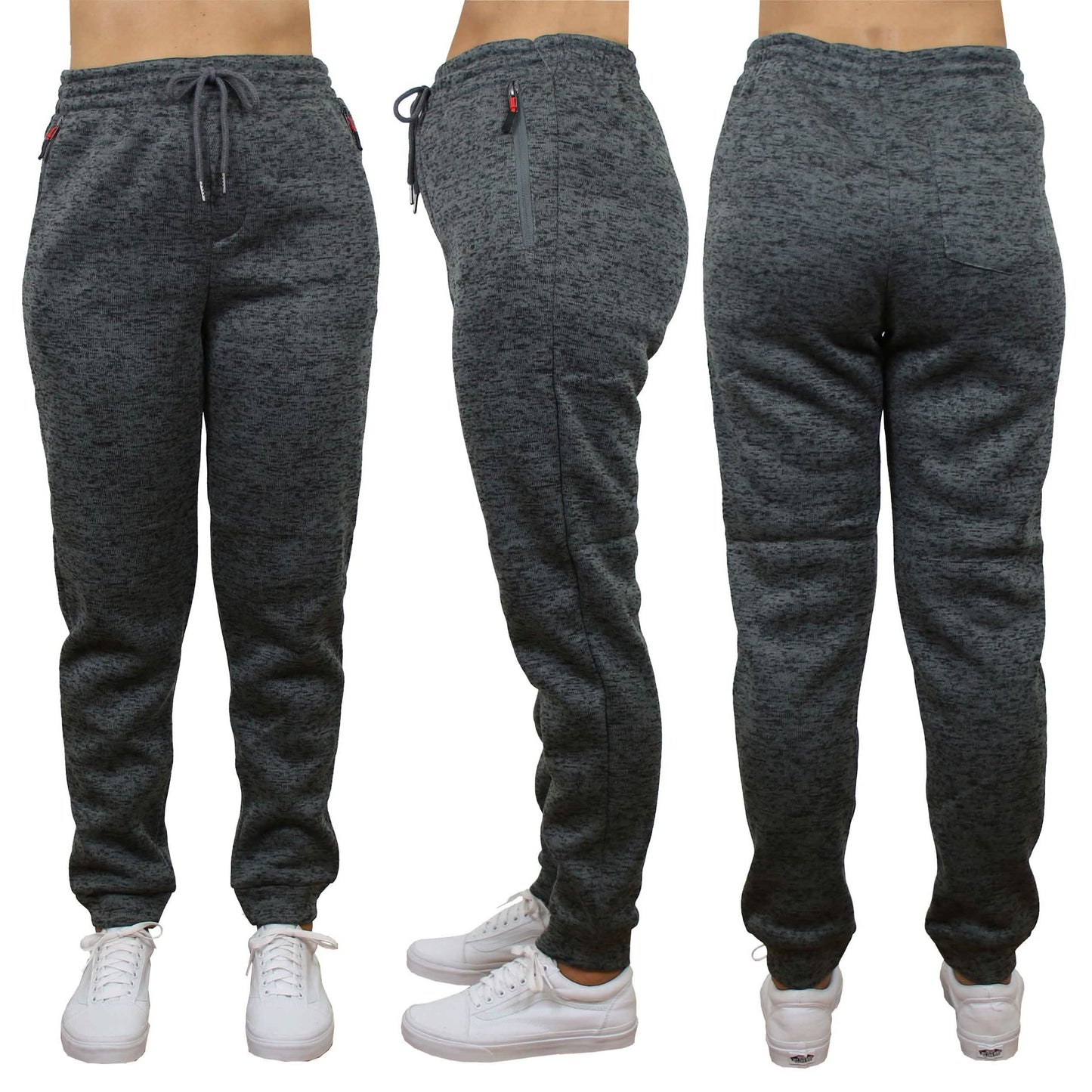 Women's Loose-Fit Marled Fleece Jogger Sweatpants With Zipper Pockets