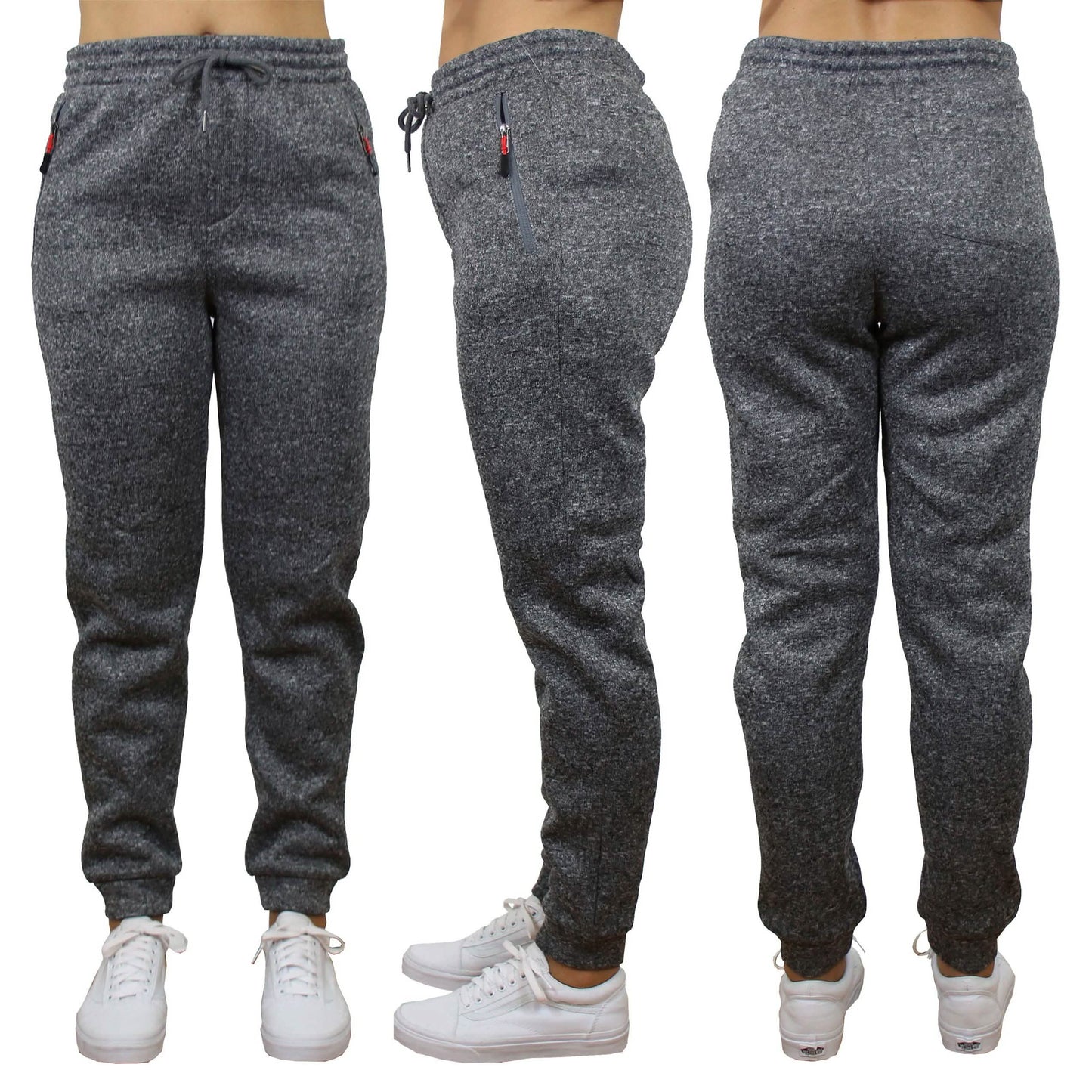 Women's Loose-Fit Marled Fleece Jogger Sweatpants With Zipper Pockets