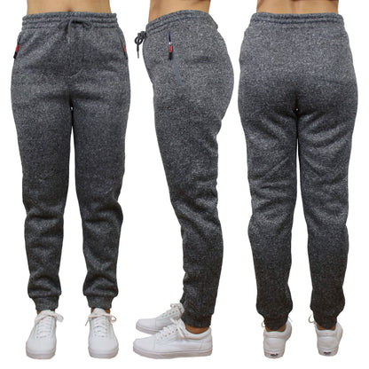 Women's Loose-Fit Marled Fleece Jogger Sweatpants With Zipper Pockets