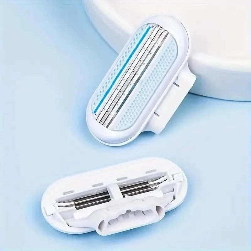 Women's Manual Hair Removal Tool, 1 Handle + 8 Blades, 3-layer Stainless Steel Blades, Non Slip Handle