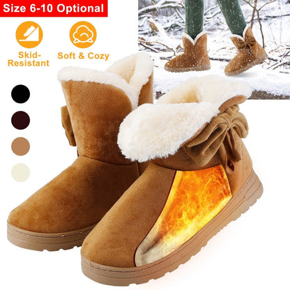 Womens Mid-Calf Winter Shoes with Anti Slip Rubber Base Bowknot