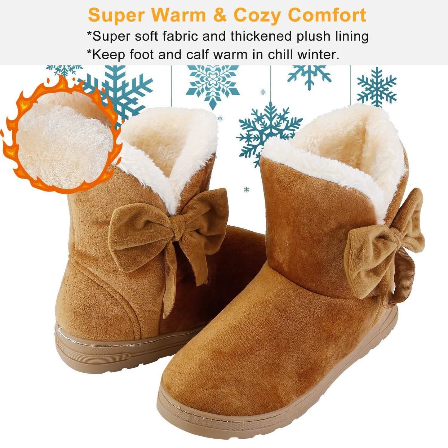 Womens Mid-Calf Winter Shoes with Anti Slip Rubber Base Bowknot