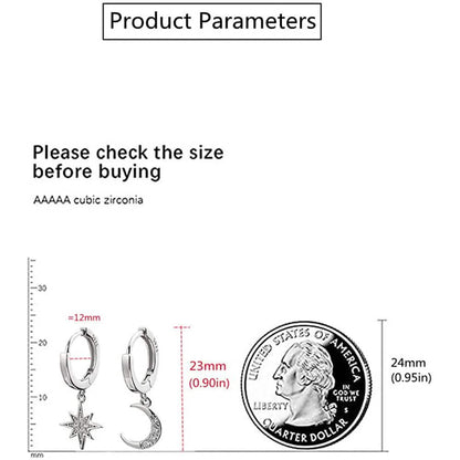Women's Moon Star Pendant Small Hoop Earrings