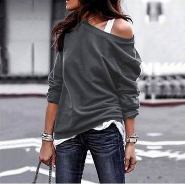 Women's New Fashion Style One Shoulder Soft Long Sleeve Top