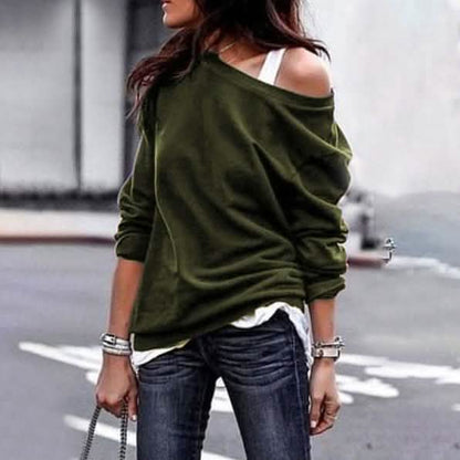 Women's New Fashion Style One Shoulder Soft Long Sleeve Top