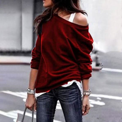 Women's New Fashion Style One Shoulder Soft Long Sleeve Top