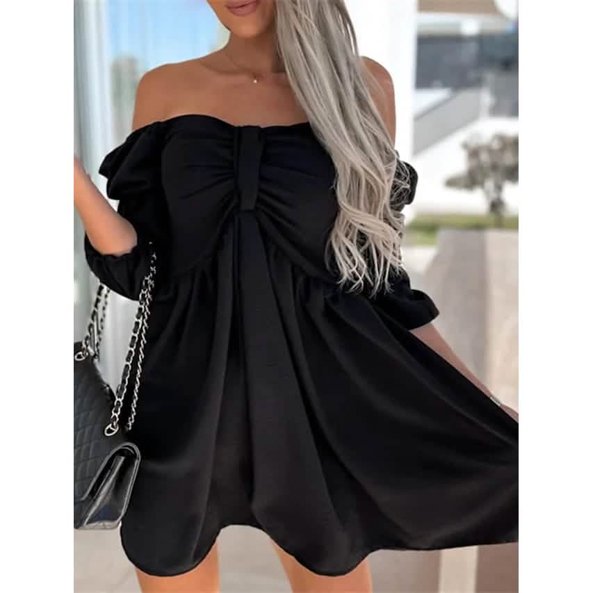 Women's Off Shoulder Casual Puff Sleeve Dress