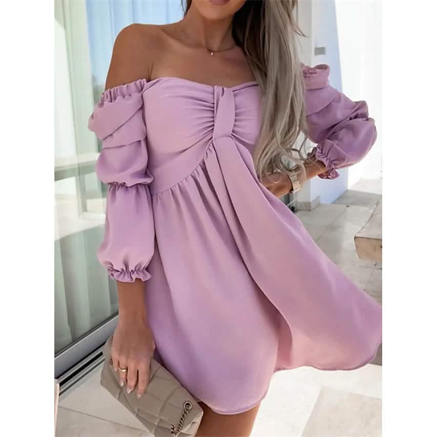 Women's Off Shoulder Casual Puff Sleeve Dress