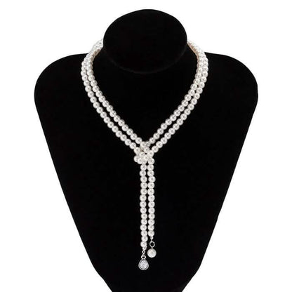 Women's Elegant Multi-Layered Faux Pearl Necklace, Boho Tassel Pendant, Dual-Strand Jewelry
