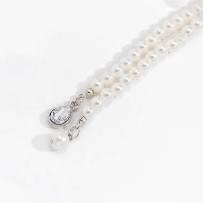 Women's Elegant Multi-Layered Faux Pearl Necklace, Boho Tassel Pendant, Dual-Strand Jewelry