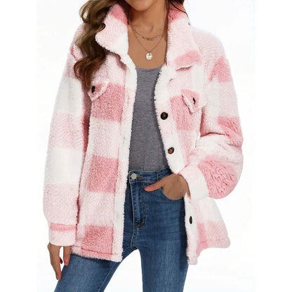 Women's Plaid Button-Front Teddy Coat