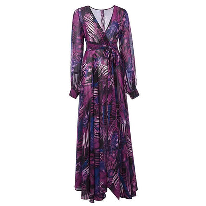Women's Plus Size A Line Dress Floral V Neck Print Lantern Sleeve