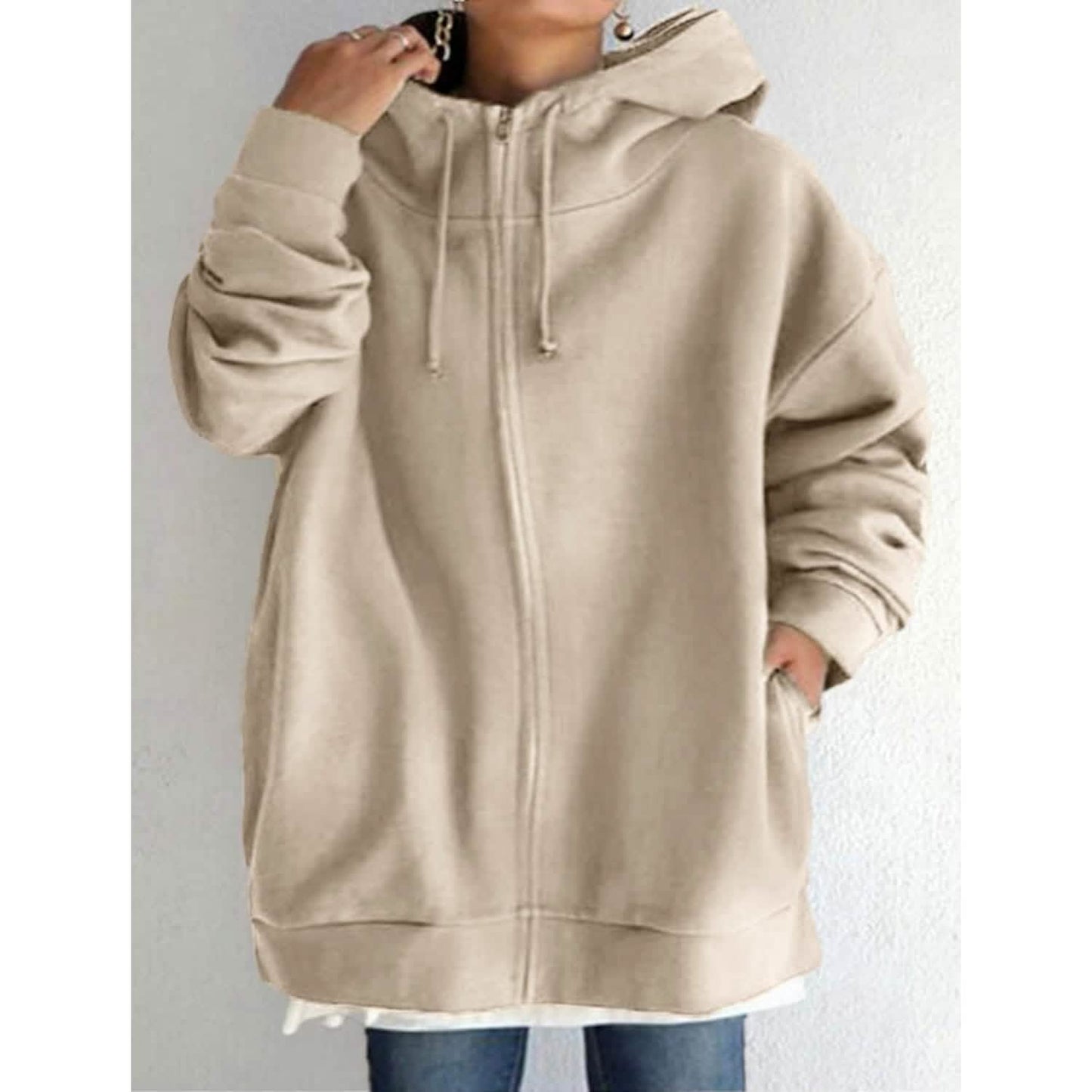 Women's Plus Size Jacket Zipper Pocket Solid Formal Long Sleeve