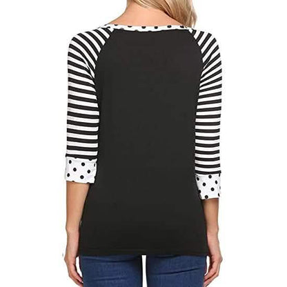 Women's Polka Dots Striped 3/4 Sleeve Top
