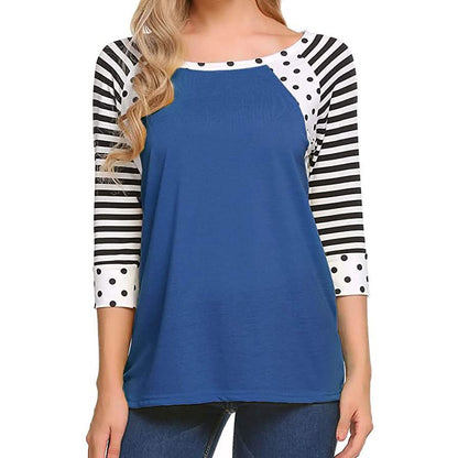 Women's Polka Dots Striped 3/4 Sleeve Top