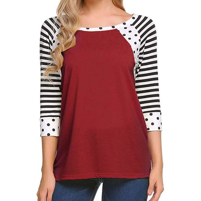 Women's Polka Dots Striped 3/4 Sleeve Top