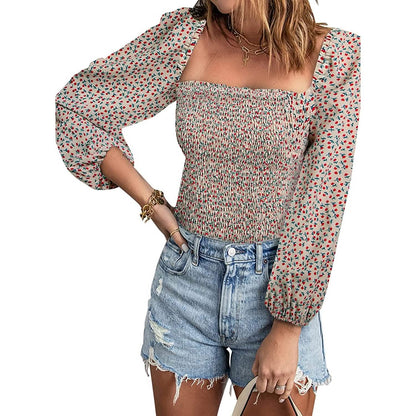 Women's Puff Long Sleeve Square Neck Tops