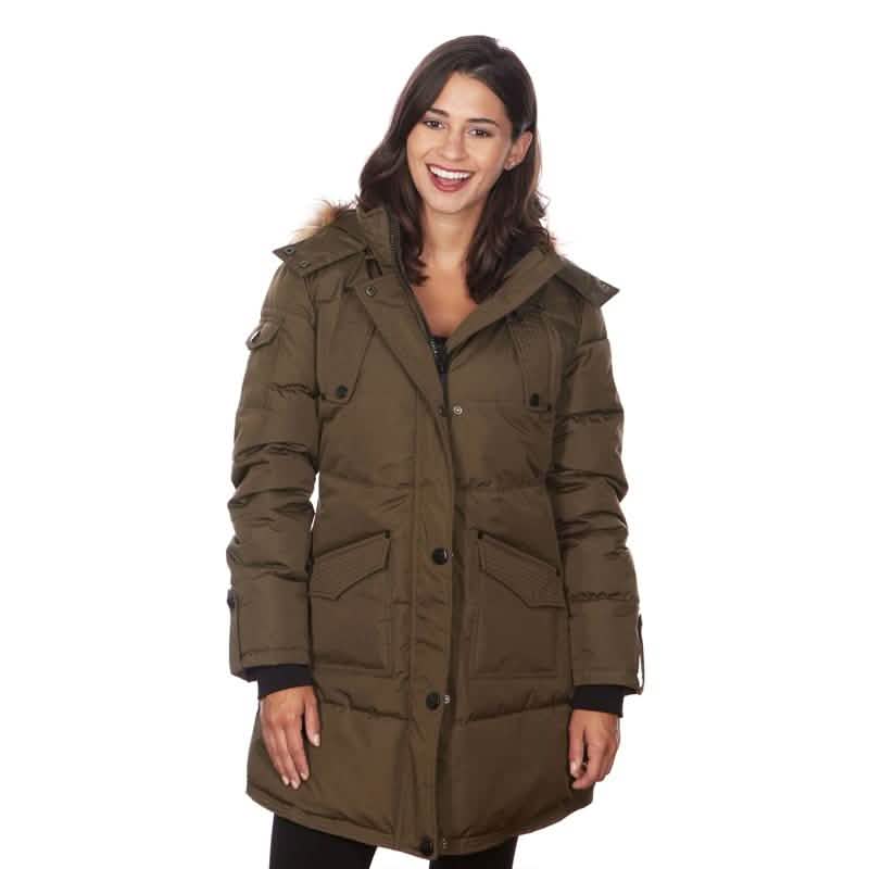 Women's Puffy Coat with Large Pockets and Faux Fur Hood