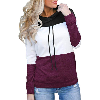 Women's Pullover Long Sleeve Fall Hoodies Color Block Tunics Loose Casual Sweatshirts