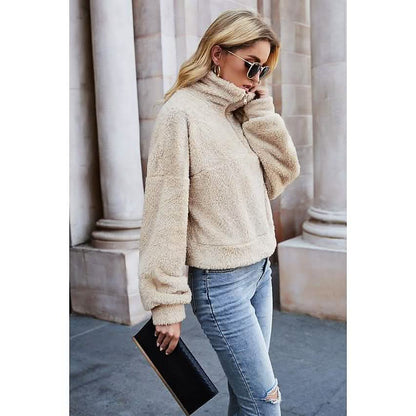 Women's Pullover Plain Quarter Zip Sweatshirt