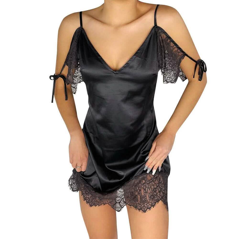 Women's Sexy Lace Satin Mini Dress