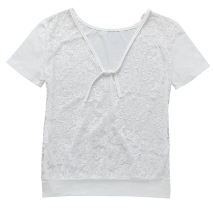 Women's Short Sleeve Back Lace Top Blouse