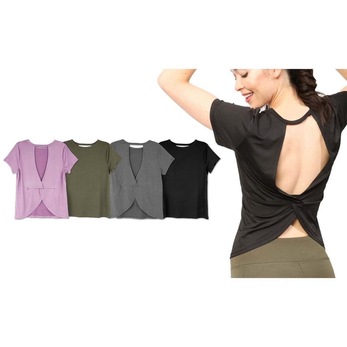 Women's Short Sleeve Criss Cross Open Back Solid T-Shirt Blouse