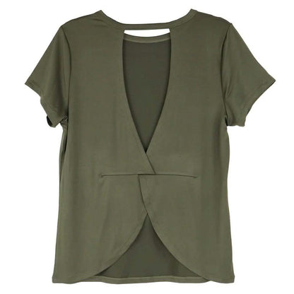 Women's Short Sleeve Criss Cross Open Back Solid T-Shirt Blouse