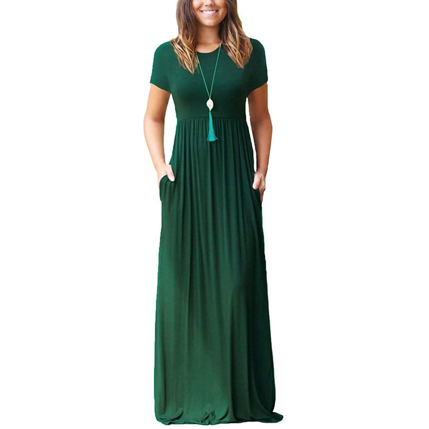 Women's Short Sleeve Loose Casual Long Dresses with Pockets