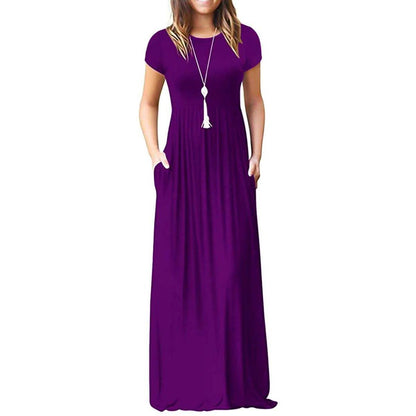 Women's Short Sleeve Loose Casual Long Dresses with Pockets