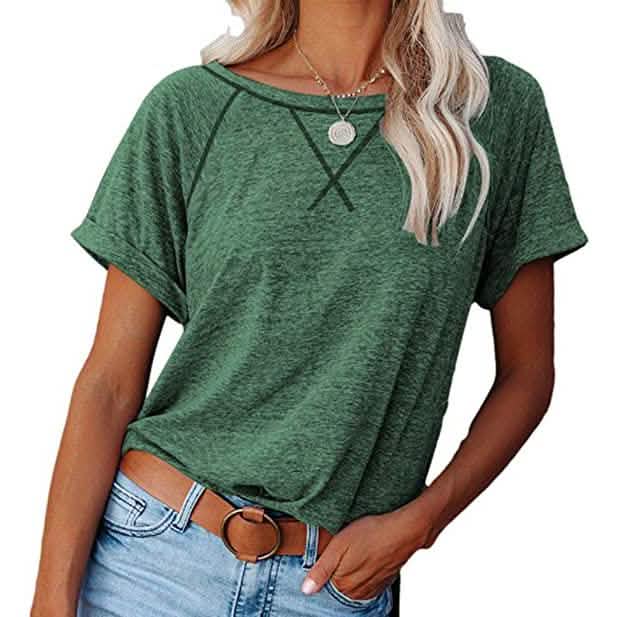 Women's Short Sleeve Raglan Crewneck T Shirts