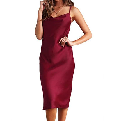 Women's Sleeveless Spaghetti Strap Satin Dress