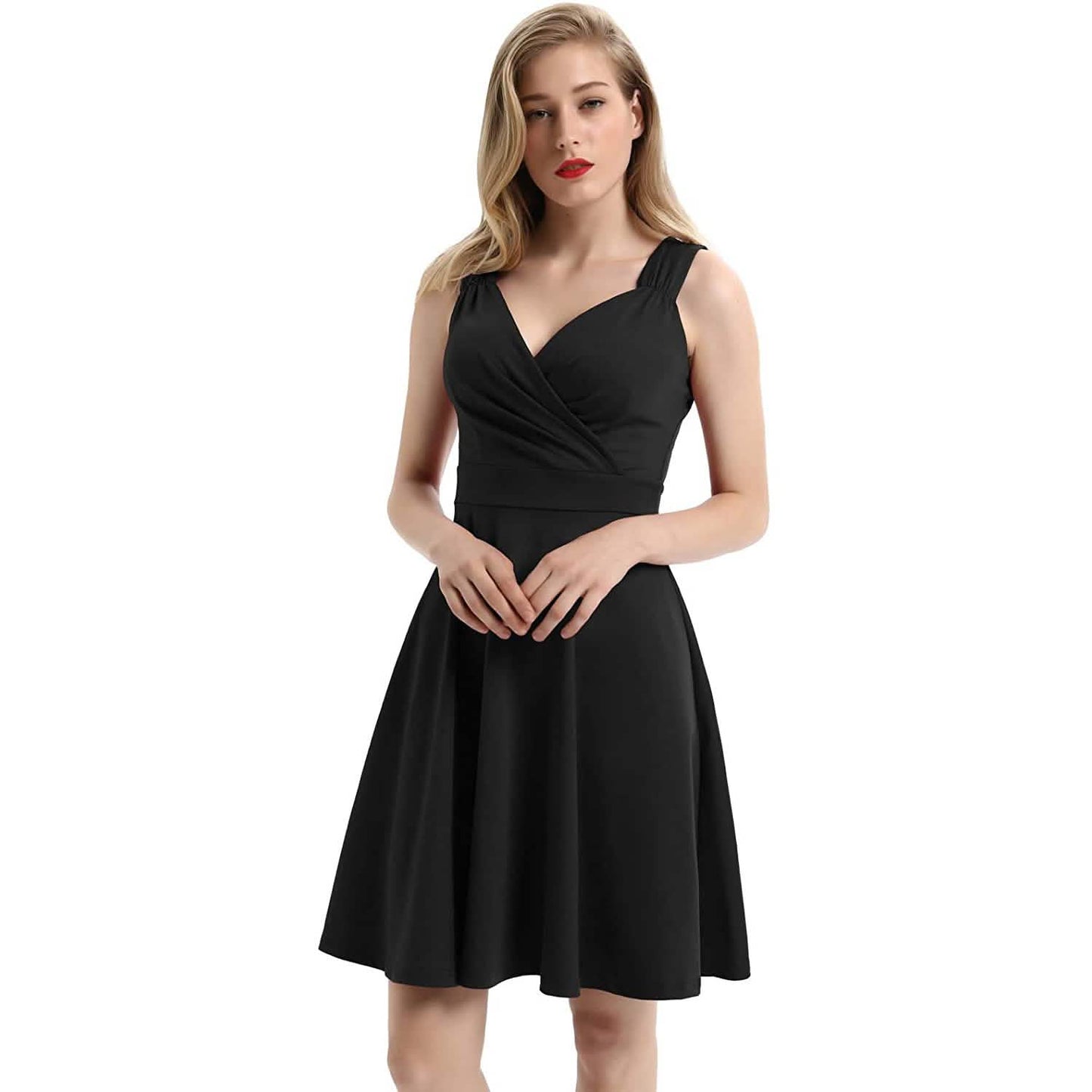 Women's Sleeveless Wrap V-Neck A-line Bridesmaid Cocktail Party Dress