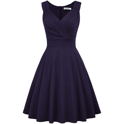 Women's Sleeveless Wrap V-Neck A-line Bridesmaid Cocktail Party Dress