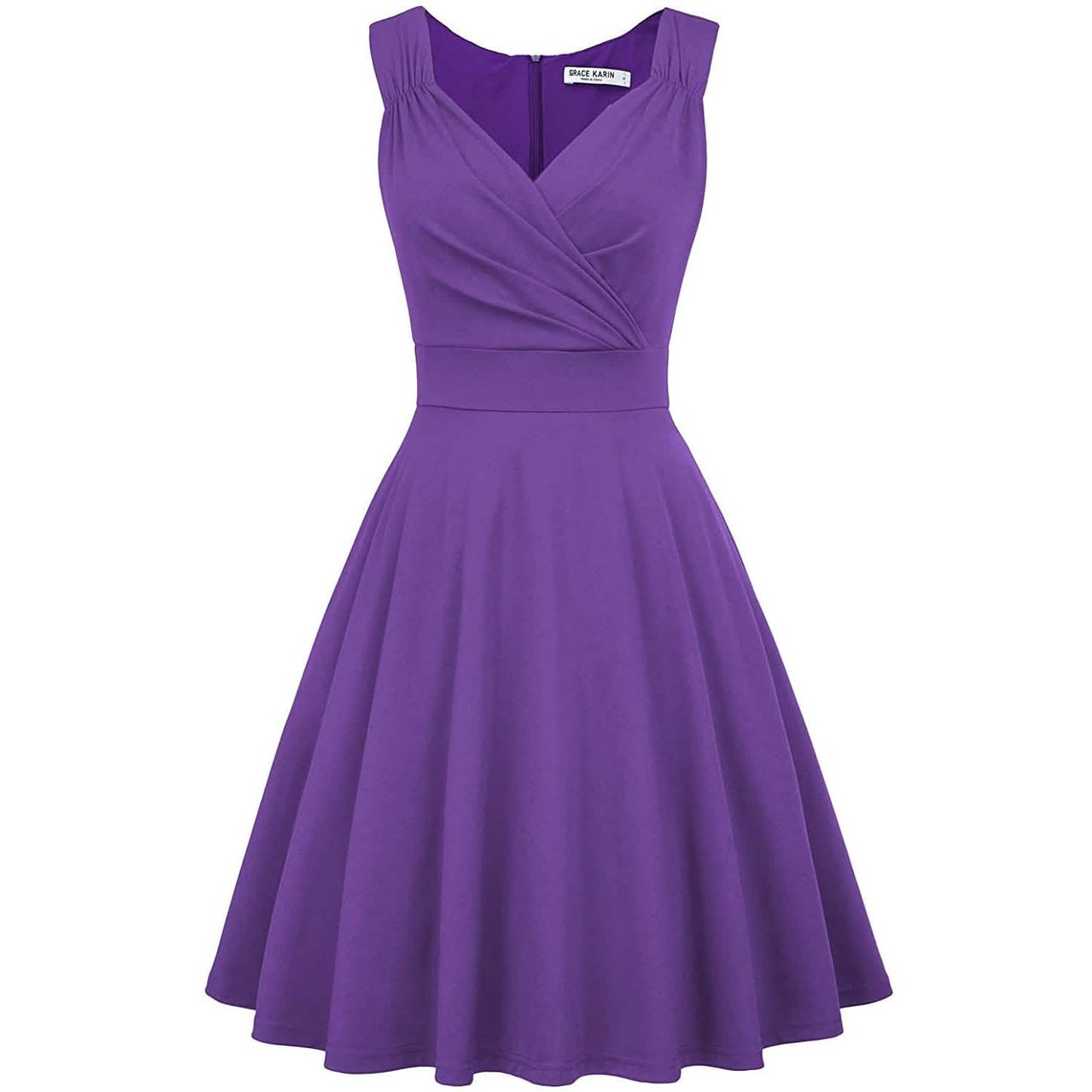 Women's Sleeveless Wrap V-Neck A-line Bridesmaid Cocktail Party Dress