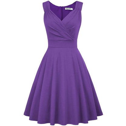 Women's Sleeveless Wrap V-Neck A-line Bridesmaid Cocktail Party Dress