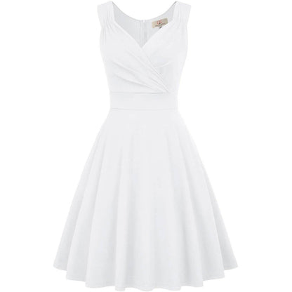 Women's Sleeveless Wrap V-Neck A-line Bridesmaid Cocktail Party Dress