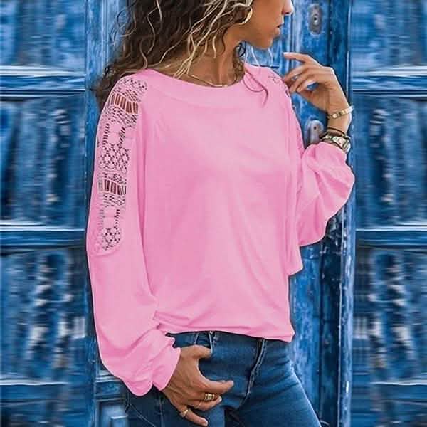 Womens Solid Color Hollow Out Pullovers Loose T-shirts