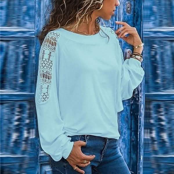 Womens Solid Color Hollow Out Pullovers Loose T-shirts