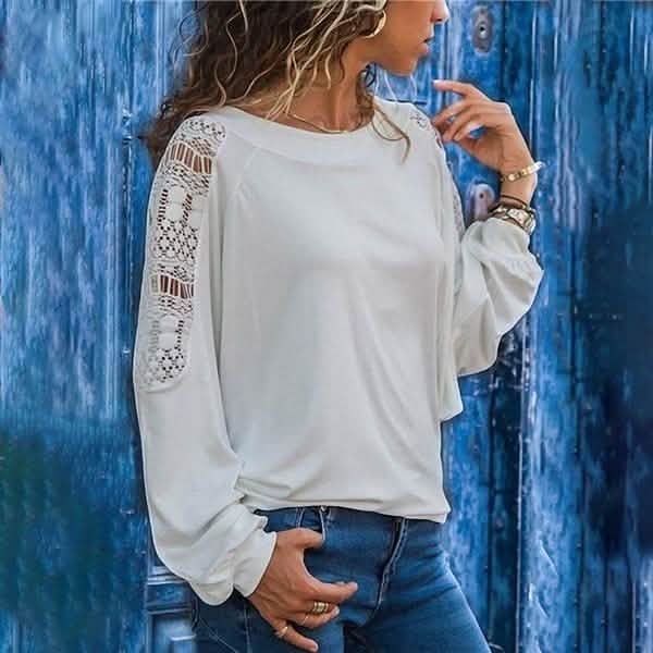 Womens Solid Color Hollow Out Pullovers Loose T-shirts