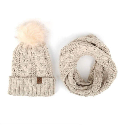 Women's Speckled Knit Hat and Infinity Scarf Set
