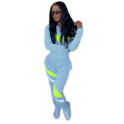 Women's Striped Patchwork Casual Two-Piece Suit