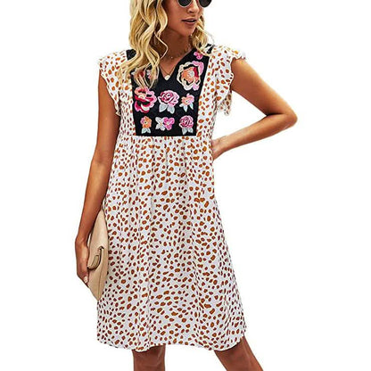 Women's Summer Leopard V Neck Bohemia Dress