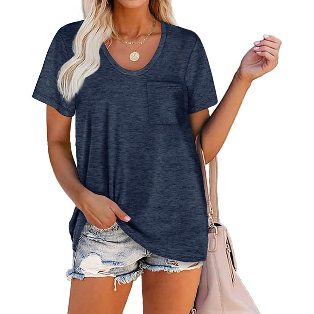 Women's Summer Short Sleeve Crew Neck Pocket Top