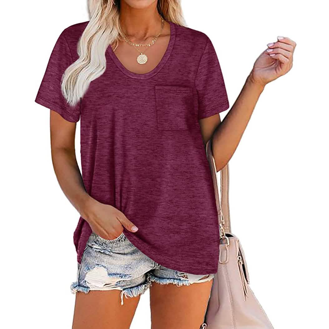 Women's Summer Short Sleeve Crew Neck Pocket Top